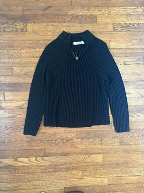 Carolyn Taylor Black Ribbed Half-Zip Turtleneck Sweater